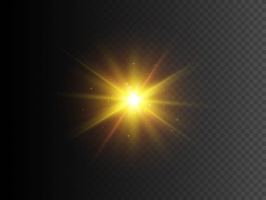 Parıltılı altın yıldız. Vektör şeffaf ışık efekti. EPS10