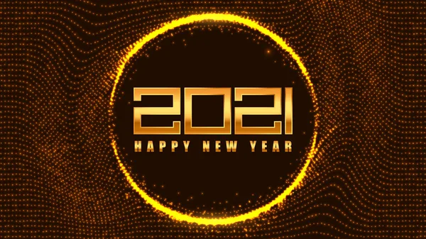 Happy 2021 New Year Golden Banner Halftone Background Vector Template — Stock Vector