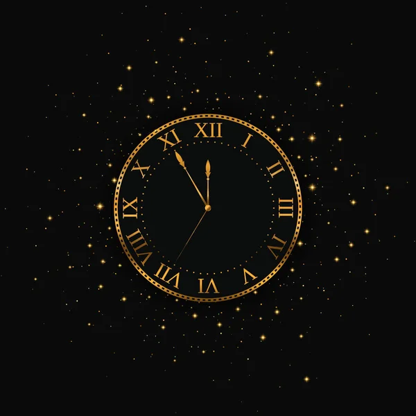 New Year Gold Clock Merry Christmas Vector Illustration Eps10 — Stock Vector