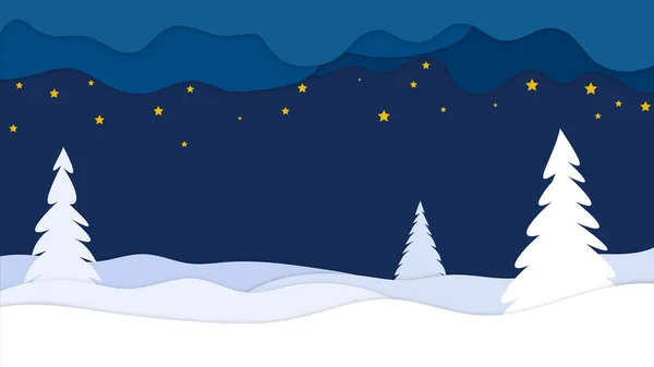 Feliz Navidad Feliz Año Nuevo Paisaje Nocturno Invierno Ilustración Vectorial — Vector de stock