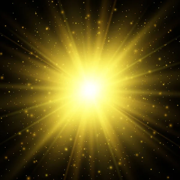 Parıltılı Altın Yıldız Patlaması Altın Parıltılı Işık Efekti Soyut Işık — Stok Vektör