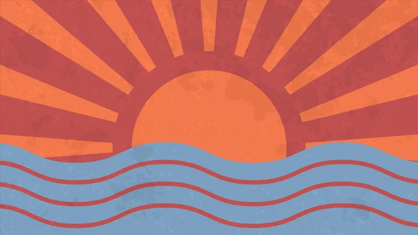 Винтажный Фон Морем Солнцем Летний Ретро Плакат Закат Восход Солнца — стоковый вектор