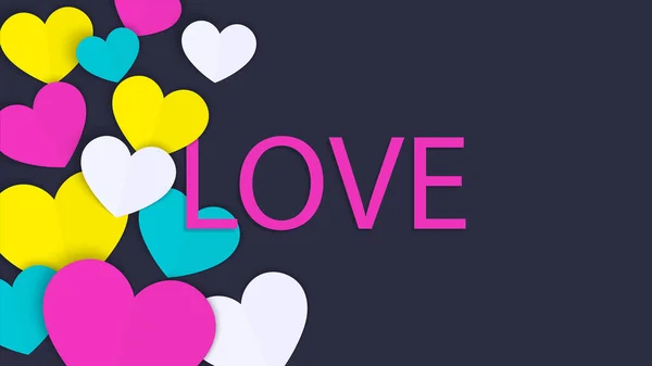 Mot Amour Valentines Concept Arrière Plan Papier Coupé Les Coeurs — Image vectorielle