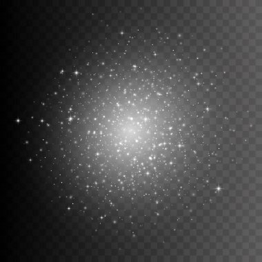 Parlak gümüş tozu. Parlayan yıldız ışığı. Şeffaf vektör illüstrasyonu EPS10