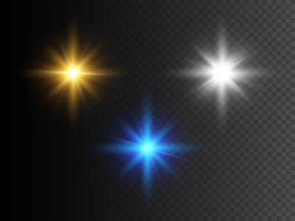 Set Glowing Lights Stars Transparent Effect Vector Illustration Eps10 — Stock Vector