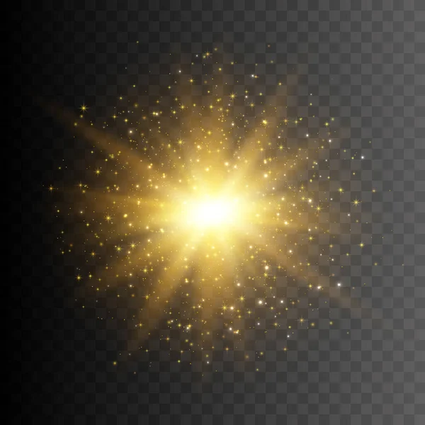 Estrella Brillo Oro Estalló Con Destellos Efecto Luz Brillo Vectorial — Vector de stock