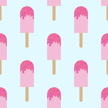 Dondurmayla kusursuz desen. Buz lolipoplu yaz arkaplanı. Vektör illüstrasyonu EPS10