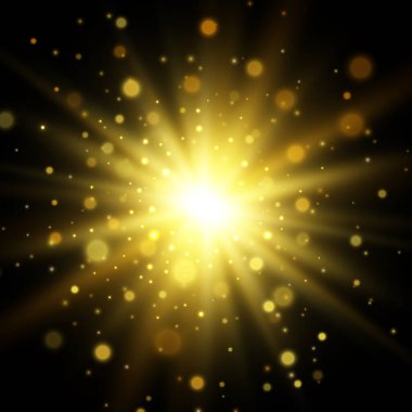 Altın Parlak Işık Etkisi. Parıltılı yıldız patlaması. Vektör Illustration EPS10
