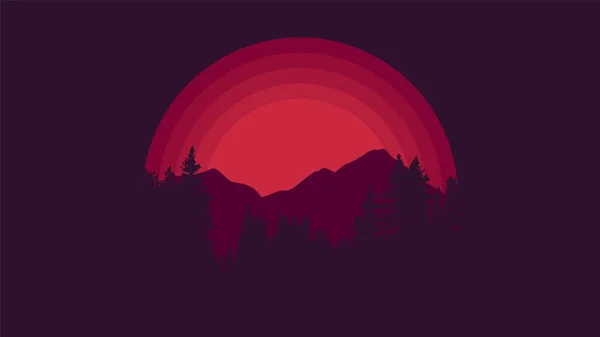 Puesta Sol Las Montañas Ilustración Vectorial Fondo Pantalla Mínimo Abstracto — Vector de stock