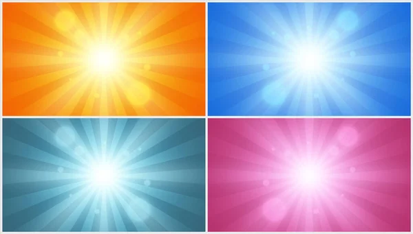 Radial Lines Explosion Effect Abstract Star Set Four Vector Backgrounds — Stock Vector