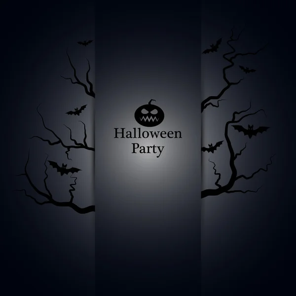 Designvorlage für die Halloween-Party, mit Kürbis, Baum, Fledermäusen und Platz für Text — Stockvektor