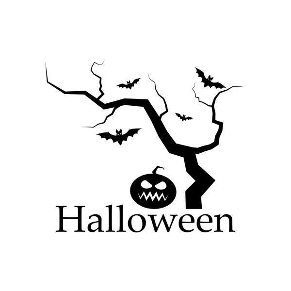 Silhouette spettrale di albero di Halloween, zucca e pipistrelli. Elementi di design vettoriale — Vettoriale Stock