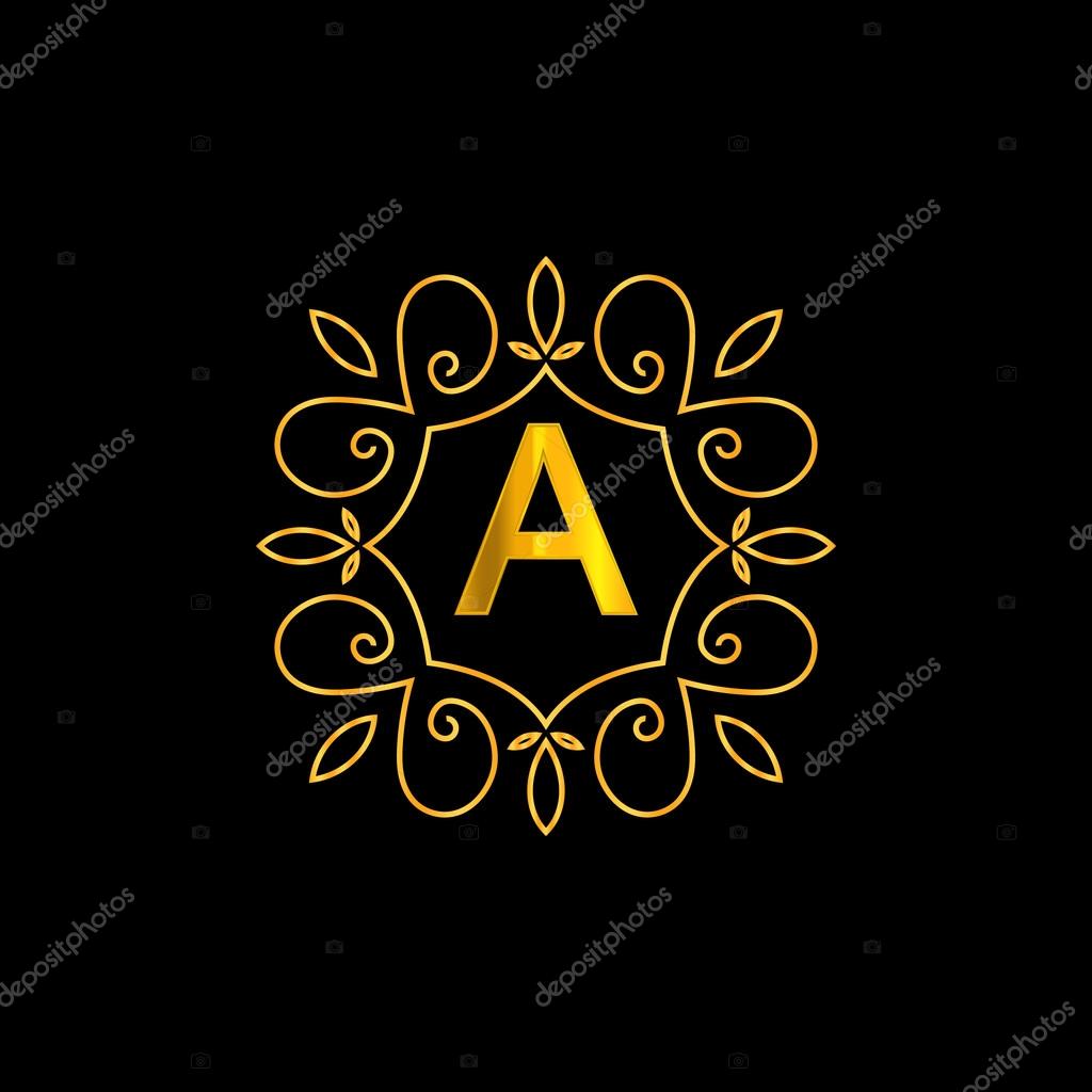 Vector elegant gold font. Letter A. Template for company logo with monogram element. Design element or icon.EPS 10
