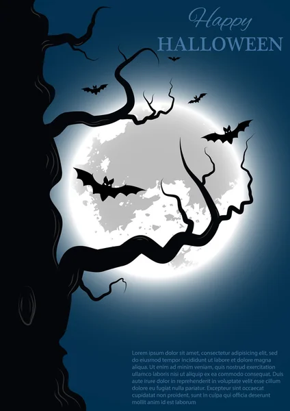 Halloween sfondo con la silhouette dell'albero sulla luna piena — Vettoriale Stock