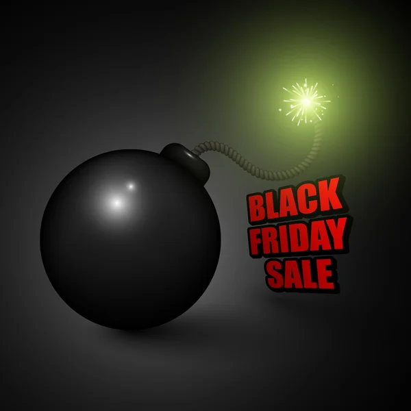 Black friday sale background with  cartoon bomb ready to explode — Stock Vector