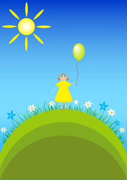 Birthday greeting card with girl with Balloon — Stock Vector