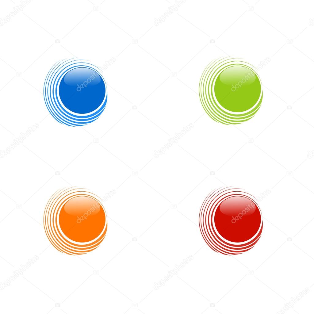 Set of abstract circles on white background, blue, orange, red and green colors, neat design logo set, clean modern concept.  Icons, design elements.  Vector.