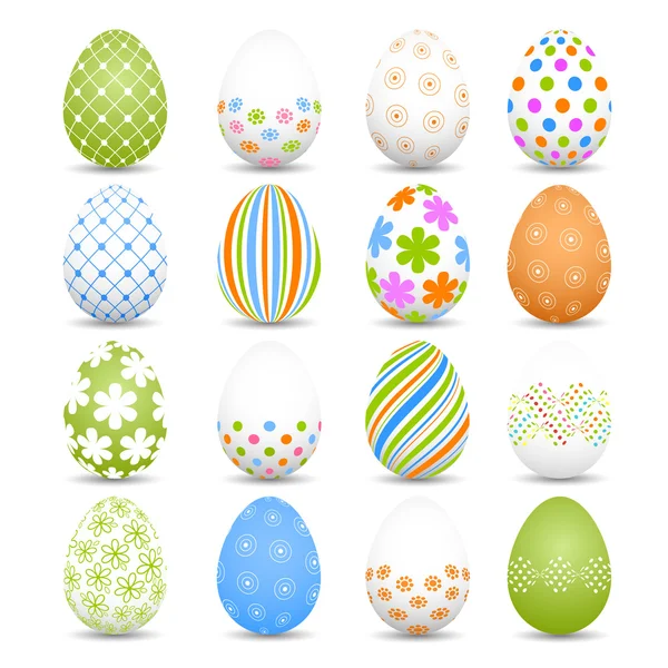 Conjunto de huevos de Pascua de colores sobre un fondo blanco — Vector de stock