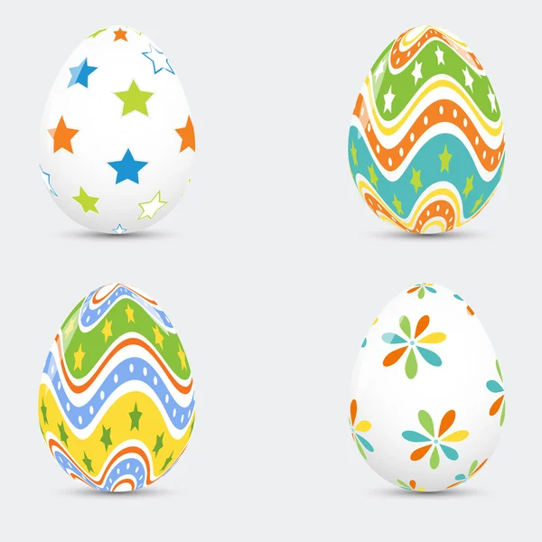 Set di uova di Pasqua colorate su sfondo bianco — Vettoriale Stock
