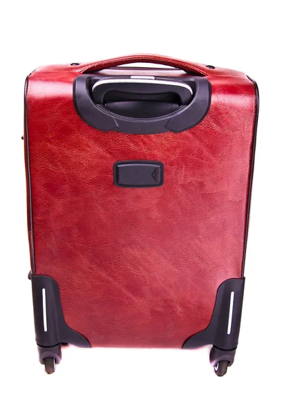 Red leather suitcase — Stock Photo, Image