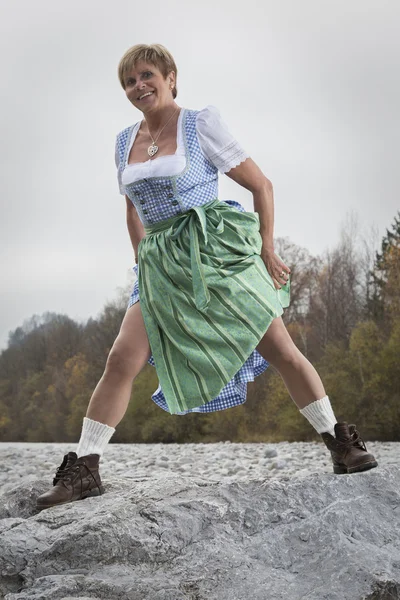 Funny Senior in dirndl dress — Stock Photo, Image