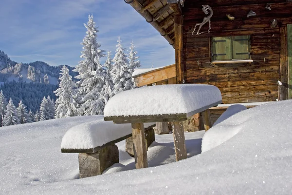 Idyllic detail - Wasensteiner hut in winter — Stock Photo, Image