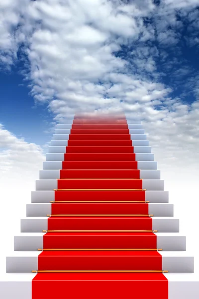 Alfombra roja en las escaleras al cielo — Foto de Stock