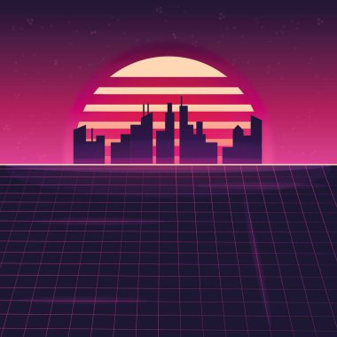 Binalarla gün batımı şehir manzarası 