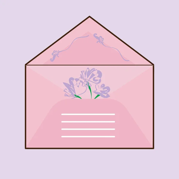 Enveloppe Rose Ouverte Lettre Amour Illustrée Tendance Isolée Sur Vert — Photo