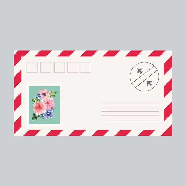 Kartpostal ve zarf. İzole edilmiş el yapımı posta kartı ve pullu zarf. Aşk ve dostluk mektuplarının modern koleksiyonu. İnternet ve baskı için çizimler..