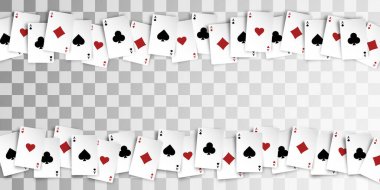 Şeffaf arkaplanda kart oynuyorum. Tüm takımların izole edilmiş asları. Vektör illüstrasyonu.
