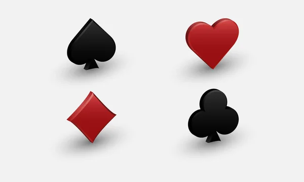 所有在白色背景下隔离的扑克牌套装 传单或横幅设计的3D符号 矢量说明 — 图库矢量图片