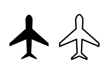 Uçak simgesi ayarlandı. Uçak ikonu vektörü. Uçuş taşıma sembolü. Seyahat illüstrasyonu. Tatil sembolü