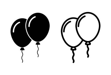 Balon simgesi ayarlandı. Parti balonu süsleme doğum günü vektörü. Balon siyah siluet simgesi