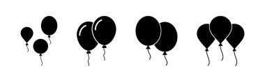 Balon simgesi ayarlandı. Parti balonu süsleme doğum günü vektörü. Balon siyah siluet simgesi