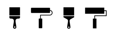 Boya simgesi seti. boya fırçası ikon vektörü. boyama silindiri vektörü