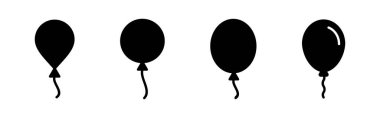 Balon simgesi ayarlandı. Parti balonu süsleme doğum günü vektörü. Balon siyah siluet simgesi