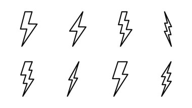Şimşek simgesi ayarlandı. Elektrik ikon vektörü. Güç simgesi. enerji işareti