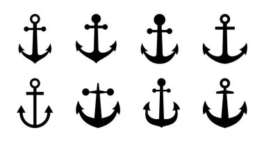 Çapa simgesi ayarlandı. Çapa sembolü logosu. Çapa deniz simgesi.