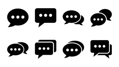 Sohbet simgesi ayarlandı. Konuşma balonu ikonu. Yorum simgesi vektörü. Mesaj var. Bizimle irtibata geç