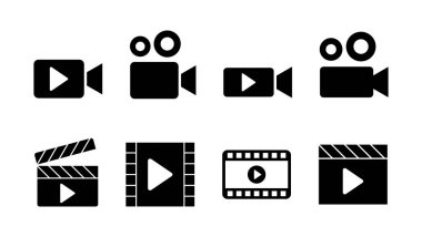 Video simgesi seti. Video kamera ikon vektörü. Film tabelası. Sinema
