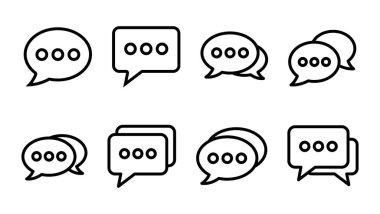 Sohbet simgesi ayarlandı. Konuşma balonu ikonu. Yorum simgesi vektörü. Mesaj var. Bizimle irtibata geç