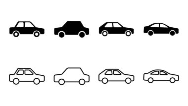 Araba ikonu ayarlandı. Araba vektör simgesi. küçük sedan