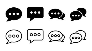 Sohbet simgesi ayarlandı. Konuşma balonu ikonu. Yorum simgesi vektörü. Mesaj var. Bizimle irtibata geç