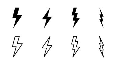 Şimşek simgesi ayarlandı. Elektrik ikon vektörü. Güç simgesi. enerji işareti