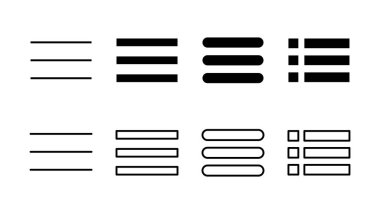 Menü Simgesi ayarlandı. Web menü simgesi. Hamburger menüsü sembolü