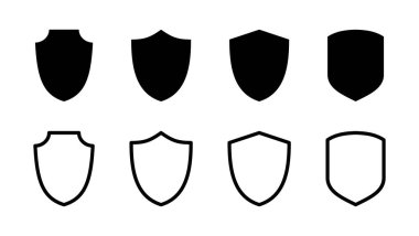 Kalkan simgesi ayarlandı. Koruma ikonu vektörü. Güvenlik vektör simgesi