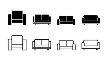 Koltuk simgesi ayarlandı. kanepe ikonu çizimi