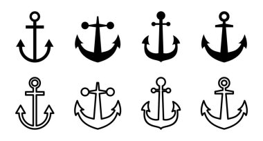 Çapa simgesi ayarlandı. Çapa sembolü logosu. Çapa deniz simgesi.