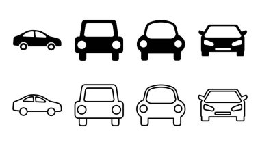 Araba ikonu ayarlandı. Araba vektör simgesi. küçük sedan